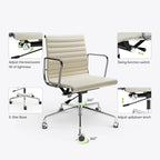 Low Back Genuine Leather Ergonomic Computer Ribbed Office Chair - N/A