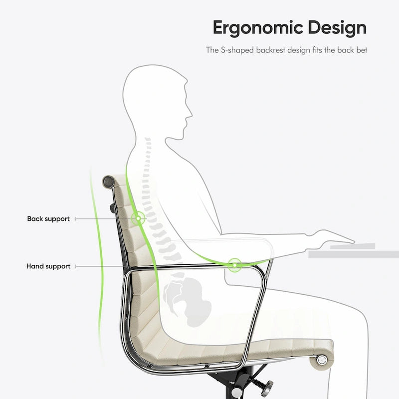 Low Back Genuine Leather Ergonomic Computer Ribbed Office Chair - N/A