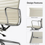 Low Back Genuine Leather Ergonomic Computer Ribbed Office Chair - N/A