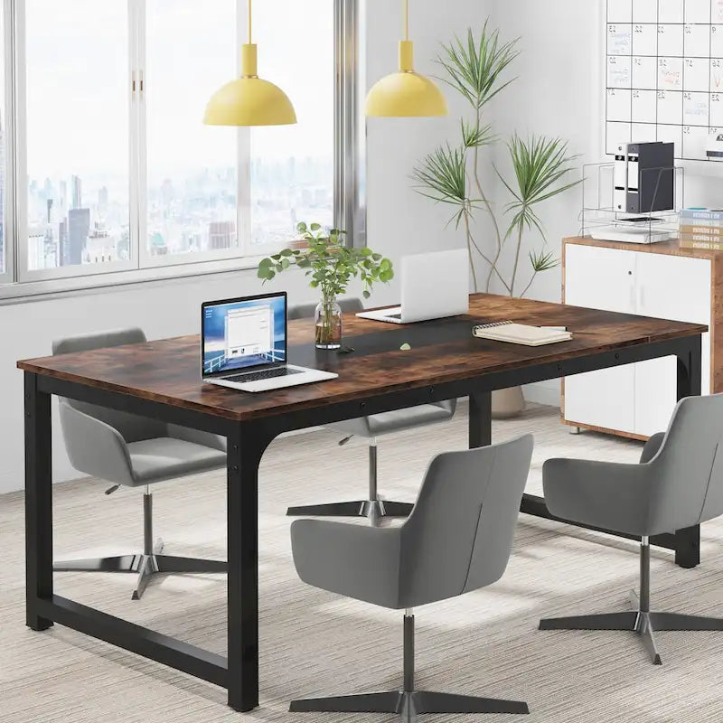 70.87 Large Computer Office Desk, Conference Table Rustic Brown
