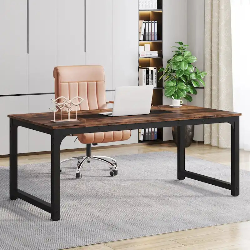 70.87 Large Computer Office Desk, Conference Table Rustic Brown