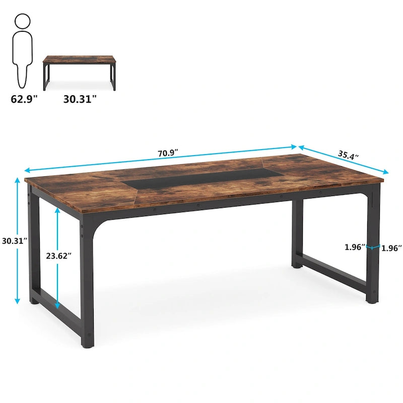 70.87 Large Computer Office Desk, Conference Table Rustic Brown