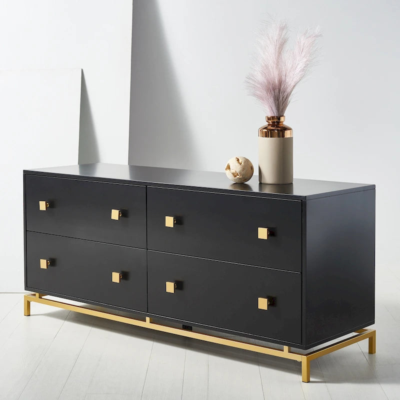 4-Drawer Dresser with Gold Accents - White/Taupe/Black