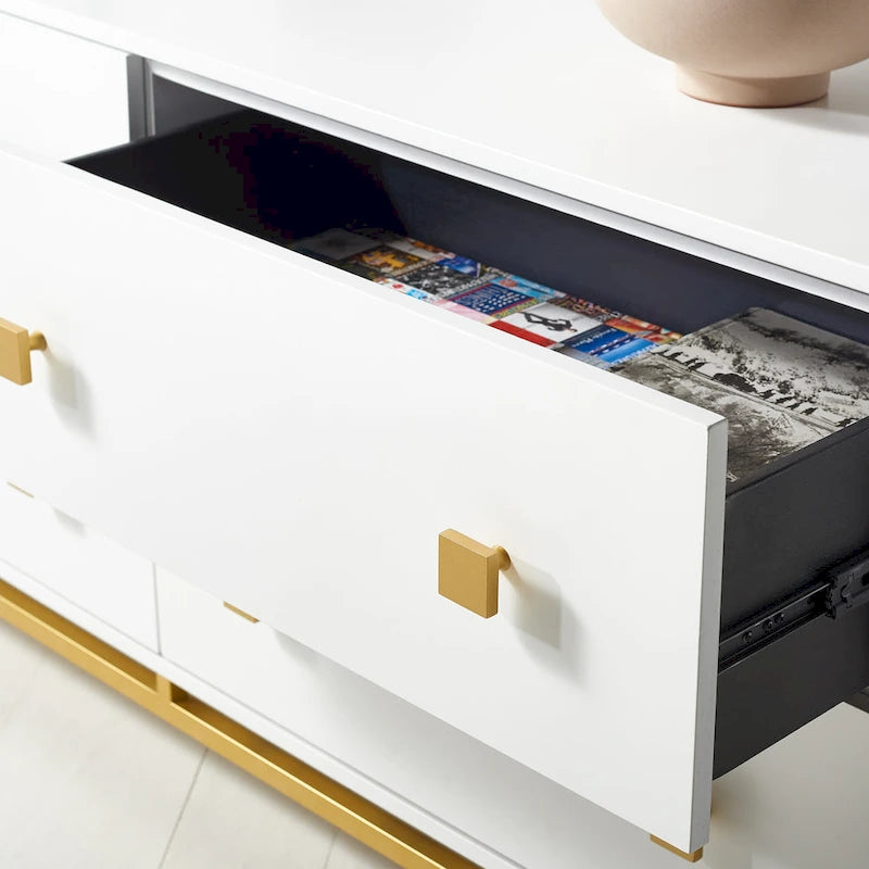 4-Drawer Dresser with Gold Accents - White/Taupe/Black
