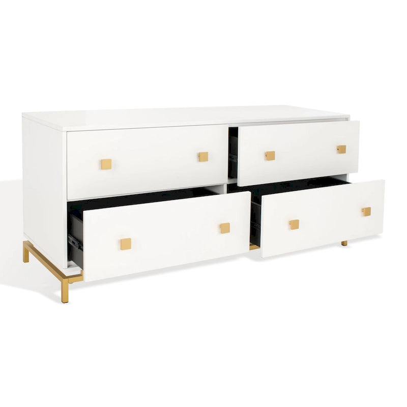 4-Drawer Dresser with Gold Accents - White/Taupe/Black