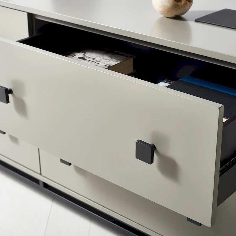 4-Drawer Dresser with Gold Accents - White/Taupe/Black