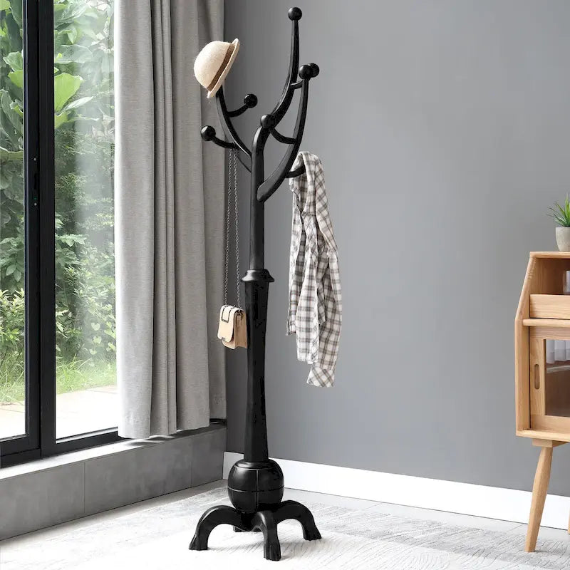 Tree-branch Rubberwood Freestanding Coat Rack with 8 Hooks - 24.5W x 70.87H