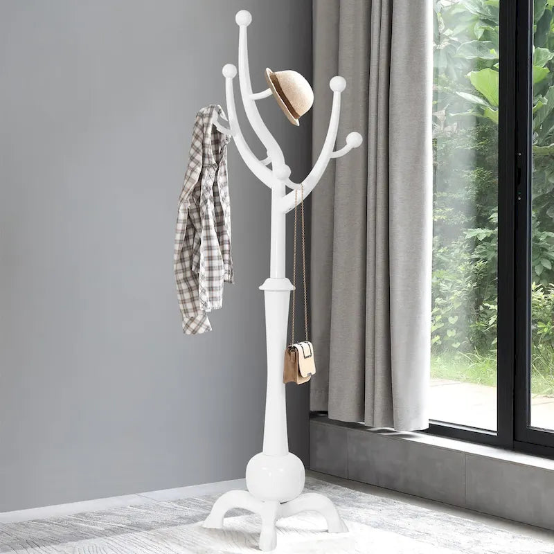 Tree-branch Rubberwood Freestanding Coat Rack with 8 Hooks - 24.5W x 70.87H