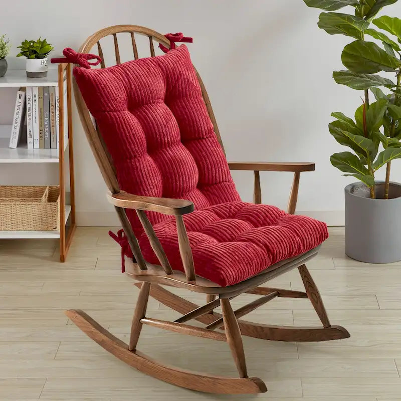 Sweet Home Collection 2 Piece Velvet Ribbed Non Slip Rocking Chair Cushion Sets
