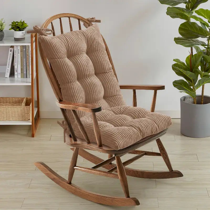 Sweet Home Collection 2 Piece Velvet Ribbed Non Slip Rocking Chair Cushion Sets
