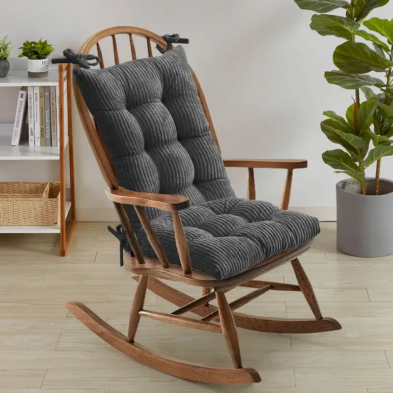 Sweet Home Collection 2 Piece Velvet Ribbed Non Slip Rocking Chair Cushion Sets
