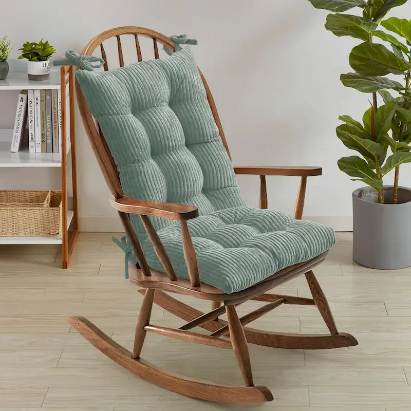 Sweet Home Collection 2 Piece Velvet Ribbed Non Slip Rocking Chair Cushion Sets