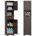 67 Tall Bathroom Narrow Linen Cabinet, 5 Tiers Solid Wood Freestanding Storage Cabinet