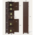 67 Tall Bathroom Narrow Linen Cabinet, 5 Tiers Solid Wood Freestanding Storage Cabinet