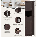 67 Tall Bathroom Narrow Linen Cabinet, 5 Tiers Solid Wood Freestanding Storage Cabinet