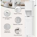 67 Tall Bathroom Narrow Linen Cabinet, 5 Tiers Solid Wood Freestanding Storage Cabinet