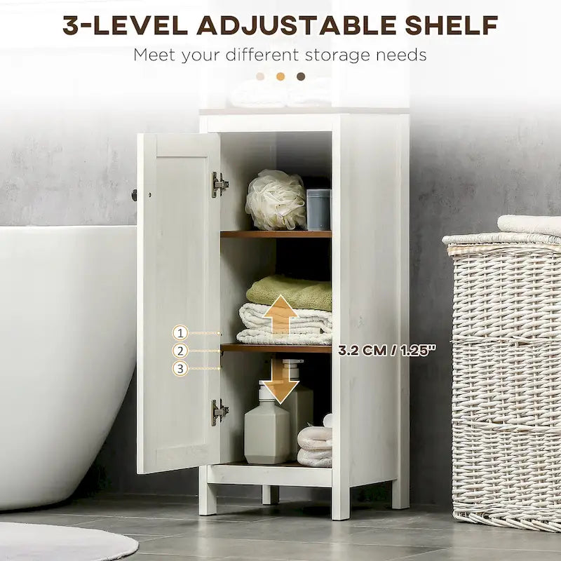 kleankin Tall Bathroom Storage Cabinet, Freestanding Tower Cabinet with 3 Open Shelves and Adjustable Shelf, Antique White
