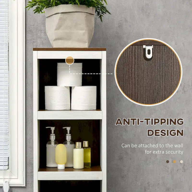 kleankin Tall Bathroom Storage Cabinet, Freestanding Tower Cabinet with 3 Open Shelves and Adjustable Shelf, Antique White