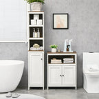kleankin Tall Bathroom Storage Cabinet, Freestanding Tower Cabinet with 3 Open Shelves and Adjustable Shelf, Antique White