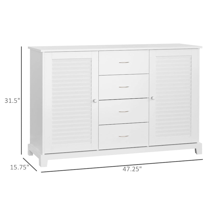 HOMCOM 47 Modern Storage Cabinet Buffet Sideboard with Drawers and Louvered Doors- White - 47.25 W x 15.75 D x 31.5 H
