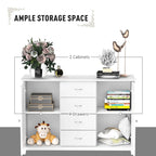 HOMCOM 47 Modern Storage Cabinet Buffet Sideboard with Drawers and Louvered Doors- White - 47.25 W x 15.75 D x 31.5 H