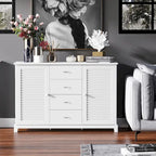 HOMCOM 47 Modern Storage Cabinet Buffet Sideboard with Drawers and Louvered Doors- White - 47.25 W x 15.75 D x 31.5 H