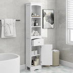 Modern White Bathroom Storage Cabinet with Adjustable Shelf,Drawer - 13.4L x 9.1W x 66.9H