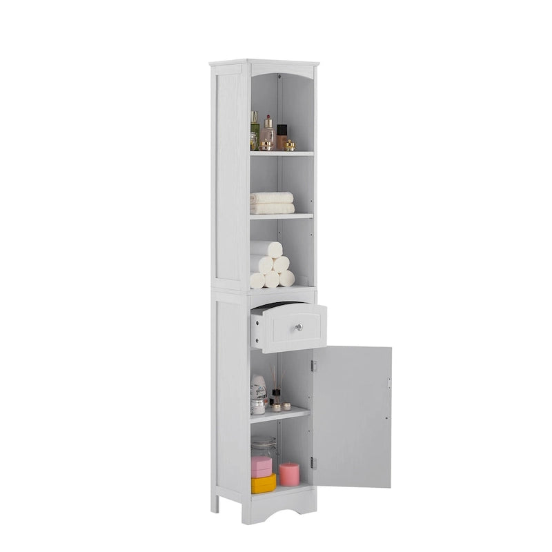 Modern White Bathroom Storage Cabinet with Adjustable Shelf,Drawer - 13.4L x 9.1W x 66.9H