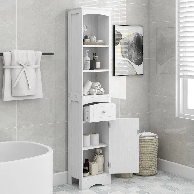 66 H Tall Bathroom Storage Cabinet with Drawer & Adjustable Shelves