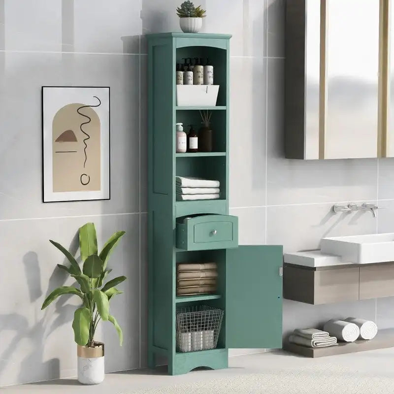 66 H Tall Bathroom Storage Cabinet with Drawer & Adjustable Shelves