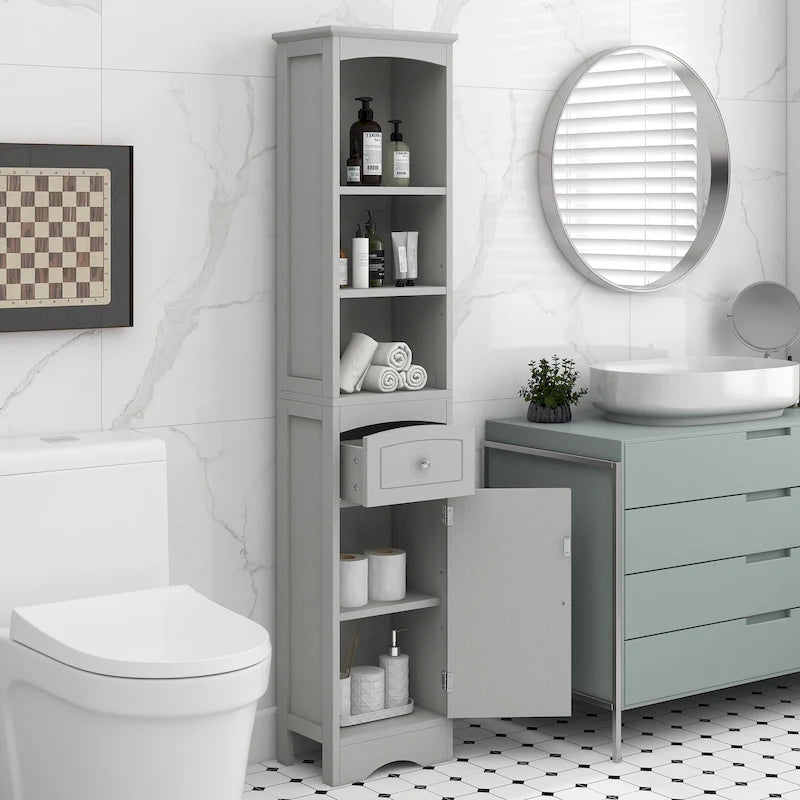 66 H Tall Bathroom Storage Cabinet with Drawer & Adjustable Shelves