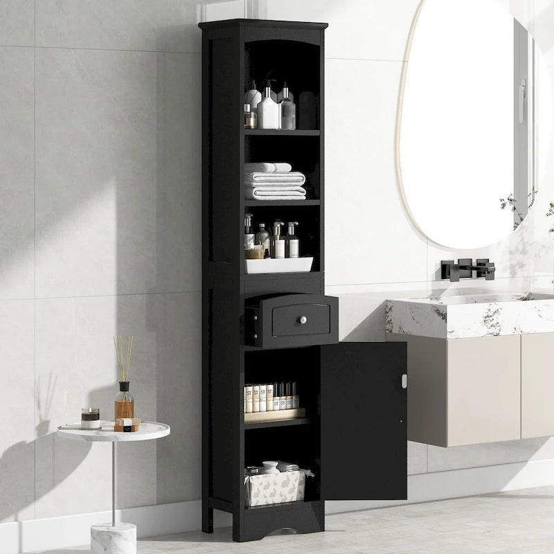 66 H Tall Bathroom Storage Cabinet with Drawer & Adjustable Shelves