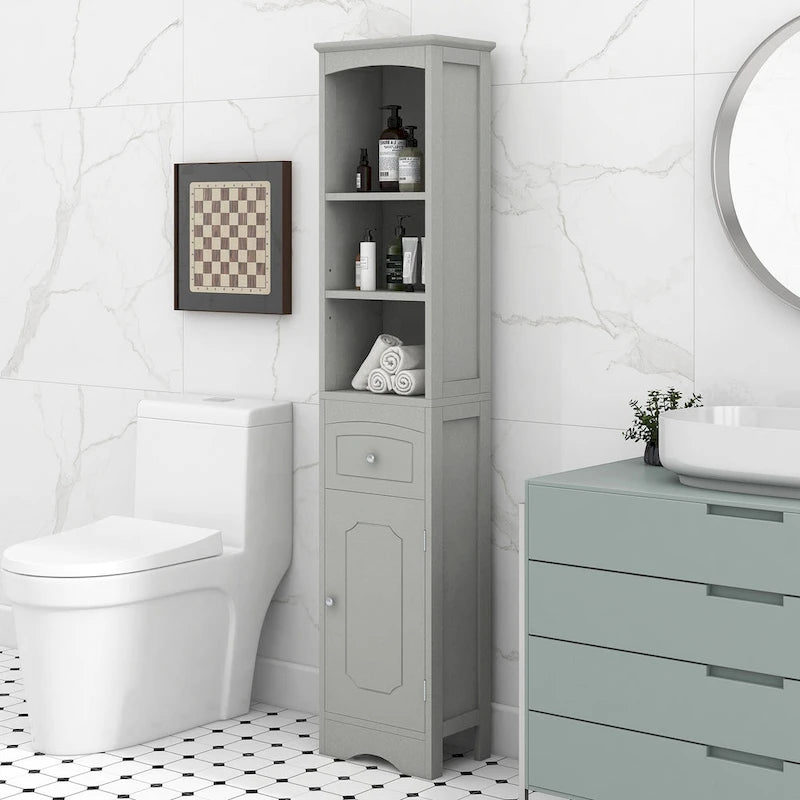 66 H Tall Bathroom Storage Cabinet with Drawer & Adjustable Shelves