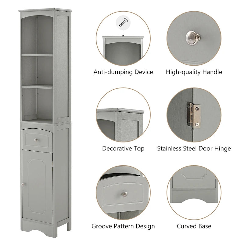 66 H Tall Bathroom Storage Cabinet with Drawer & Adjustable Shelves