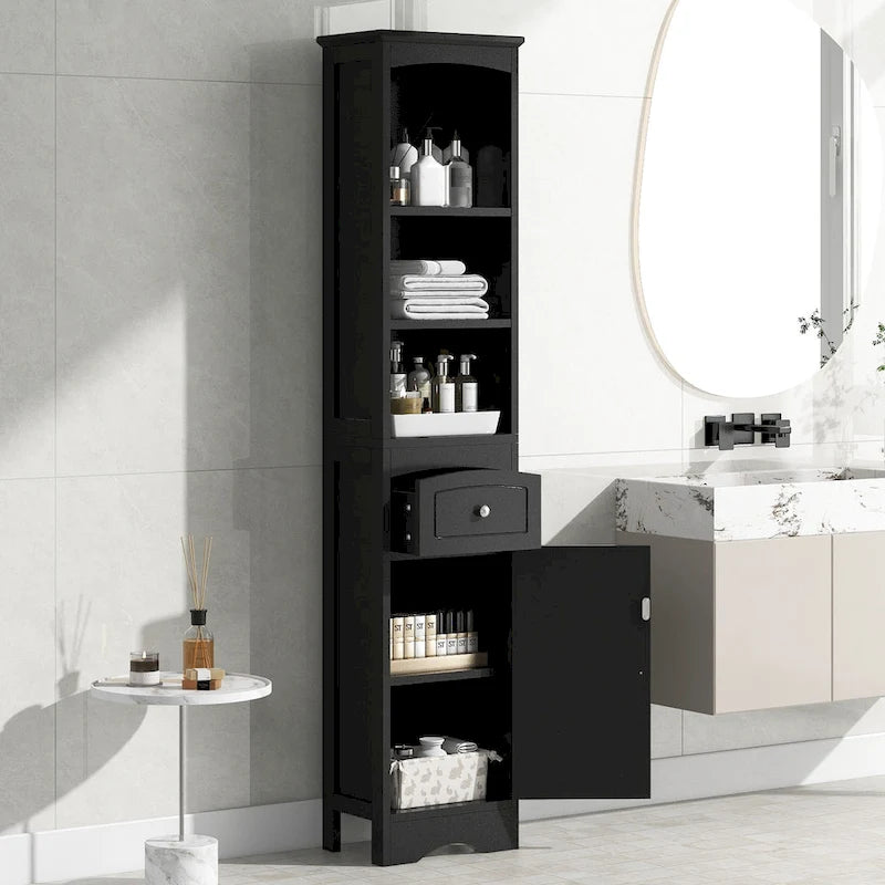 66 H Tall Bathroom Storage Cabinet with Drawer & Adjustable Shelves