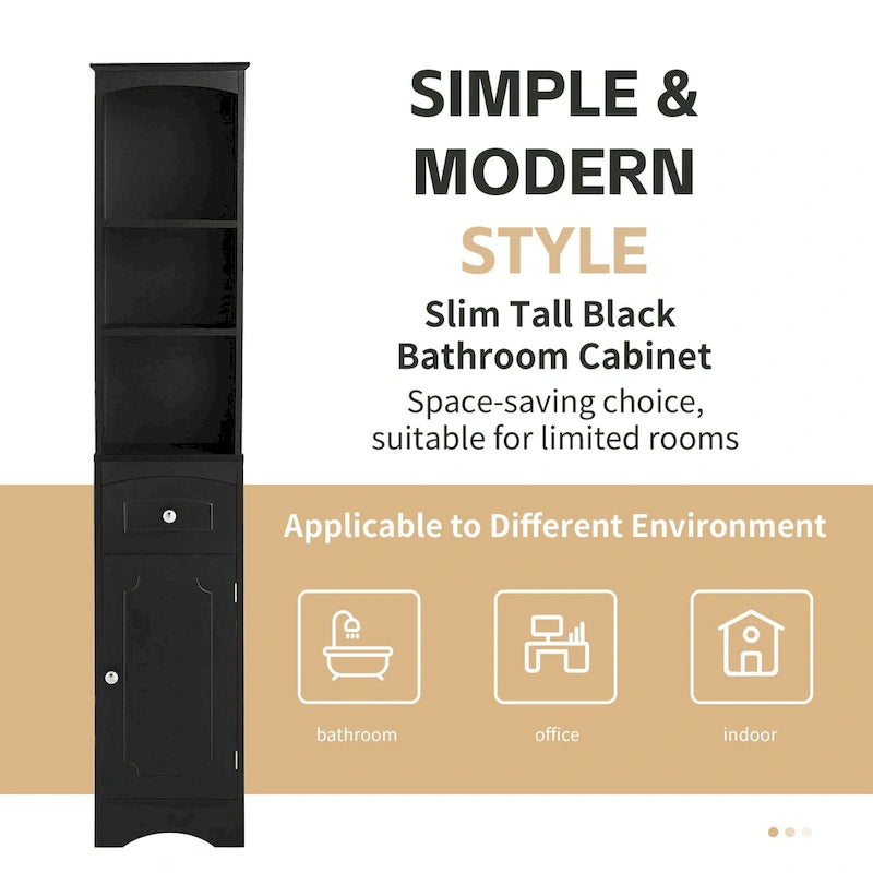 66 H Tall Bathroom Storage Cabinet with Drawer & Adjustable Shelves