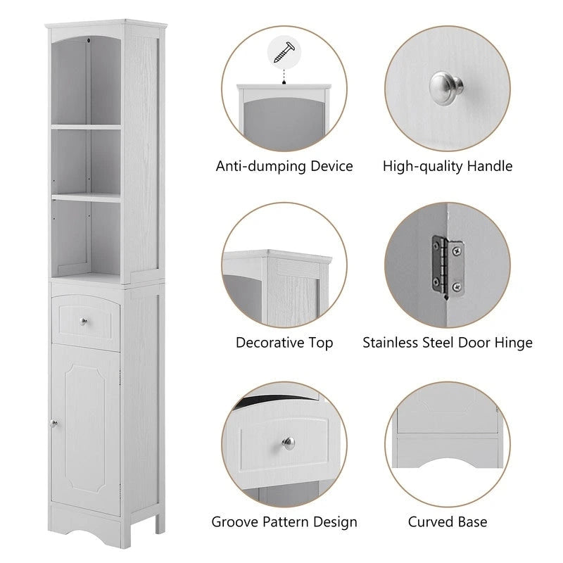 66 H Tall Bathroom Storage Cabinet with Drawer & Adjustable Shelves