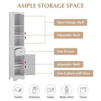 66 H Tall Bathroom Storage Cabinet with Drawer & Adjustable Shelves