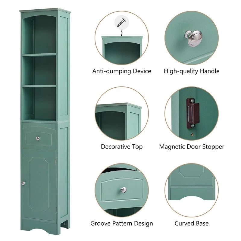 66 H Tall Bathroom Storage Cabinet with Drawer & Adjustable Shelves