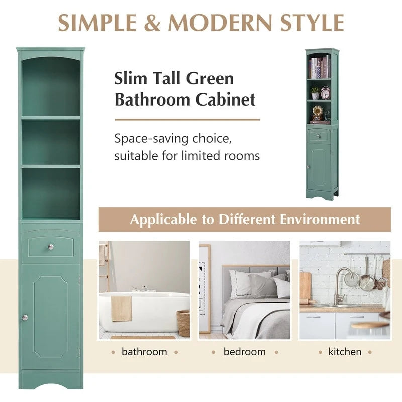 66 H Tall Bathroom Storage Cabinet with Drawer & Adjustable Shelves