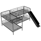 Twin Size L-Shaped Bunk Bed with Slide and Ladder, Black