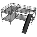 Twin Size L-Shaped Bunk Bed with Slide and Ladder, Black