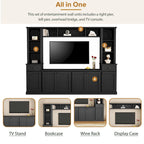 Entertainment Unit with Bridge, TV Stand with Adjustable Shelves for TVs Up to 75, Two Media Consoles