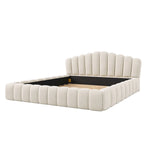 Velvet Upholstered Queen BED Frame Shell-Shaped Headboard for Bedroom,No Box Spring Needed,Beige