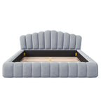 Velvet Upholstered Queen BED Frame Shell-Shaped Headboard for Bedroom,No Box Spring Needed,Beige