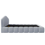 Velvet Upholstered Queen BED Frame Shell-Shaped Headboard for Bedroom,No Box Spring Needed,Beige