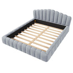 Velvet Upholstered Queen BED Frame Shell-Shaped Headboard for Bedroom,No Box Spring Needed,Beige
