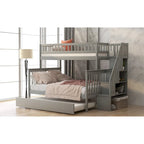 Twin over Full Bunk Bed with Trundle and Staircase,Gray