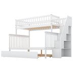 Twin over Full Bunk Bed with Trundle and Staircase,Gray
