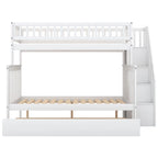 Twin over Full Bunk Bed with Trundle and Staircase,Gray